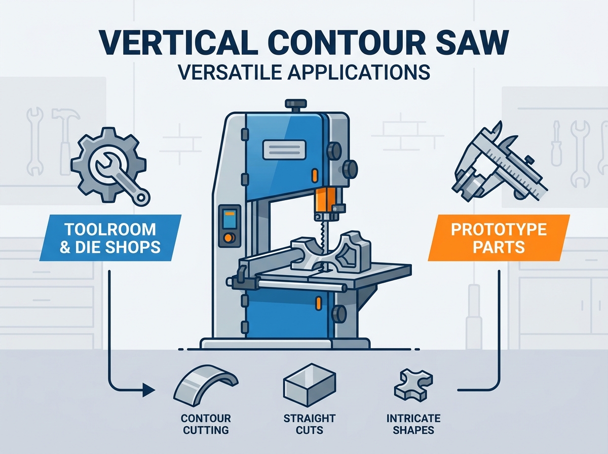 Vertical Contour Saw cutting metal part